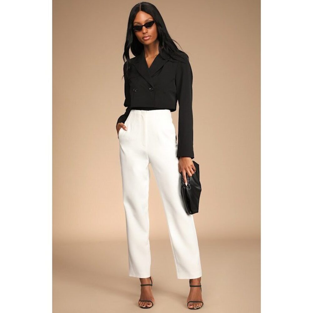 Lulus Build Your Dreams Ivory Straight Leg Trouser Pants White - Size XS